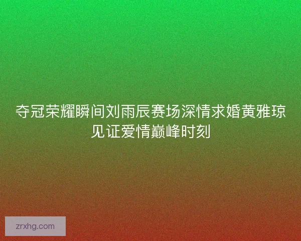 夺冠荣耀瞬间刘雨辰赛场深情求婚黄雅琼见证爱情巅峰时刻
